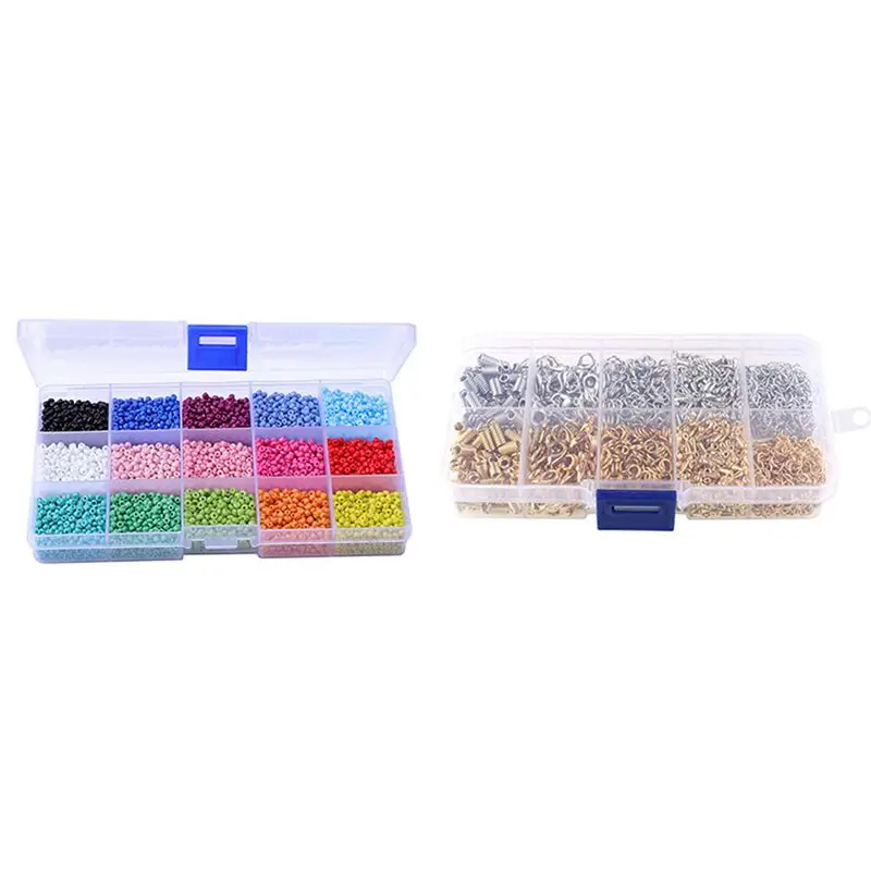 

DIY Jewelry Making Material Kit With 7000Pcs In Box 15 Multicolor Assortment Glass Seed Beads Opaque Colors