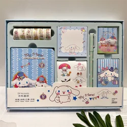 Sanrio Cartoon Handbook Set Combo Cute Kuromi Melody Cinnamoroll Girl Tape Stickers Notepad Pen School Student Gift Prize