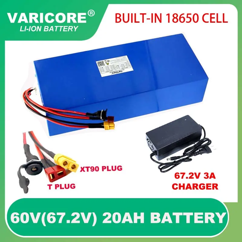 Комплект для переоборудования литий-ионного аккумулятора 18650, 60 В, 20 Ач, аккумуляторы 1000 Вт, 1500 Вт, двойной выход, встроенный BMS + зарядное устройство 67,2 В, 3 А