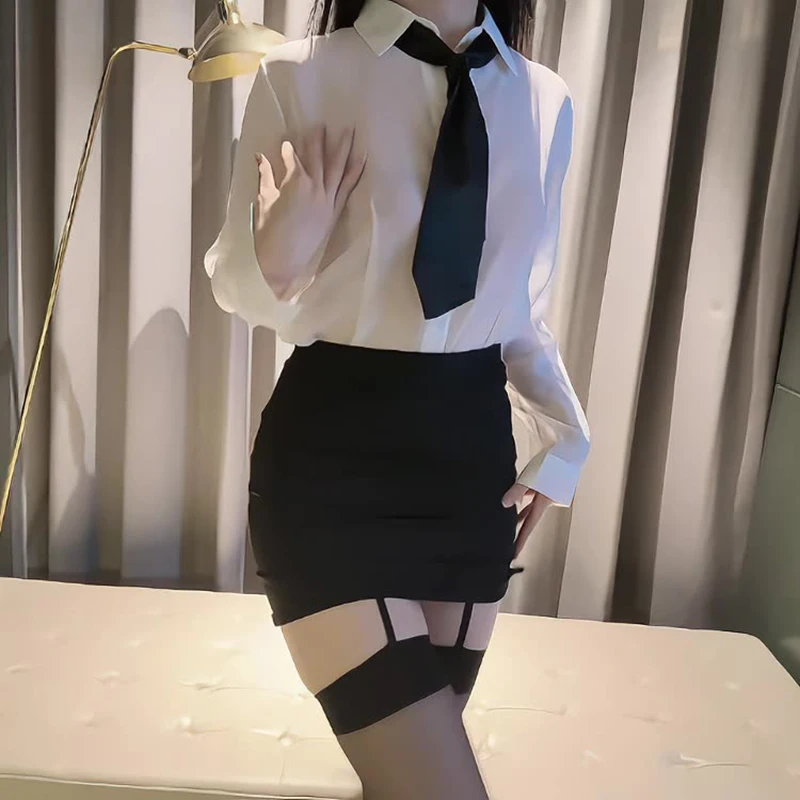 Sexy tight bag buttock secretary OL uniform sexy underwear seduction teacher set female pure desire stockings