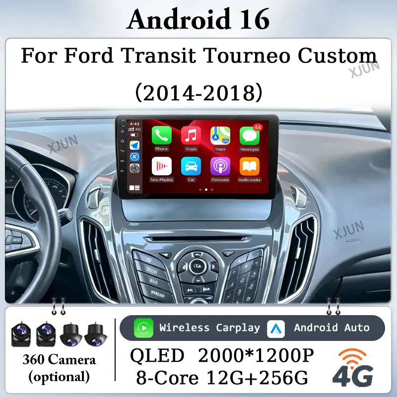 9 Inch Car Stereo Radio for Ford Transit Tourneo Custom 2014 Android 16 Carplay GPS Navigation Bluetooth FM 4G Multimedia Player