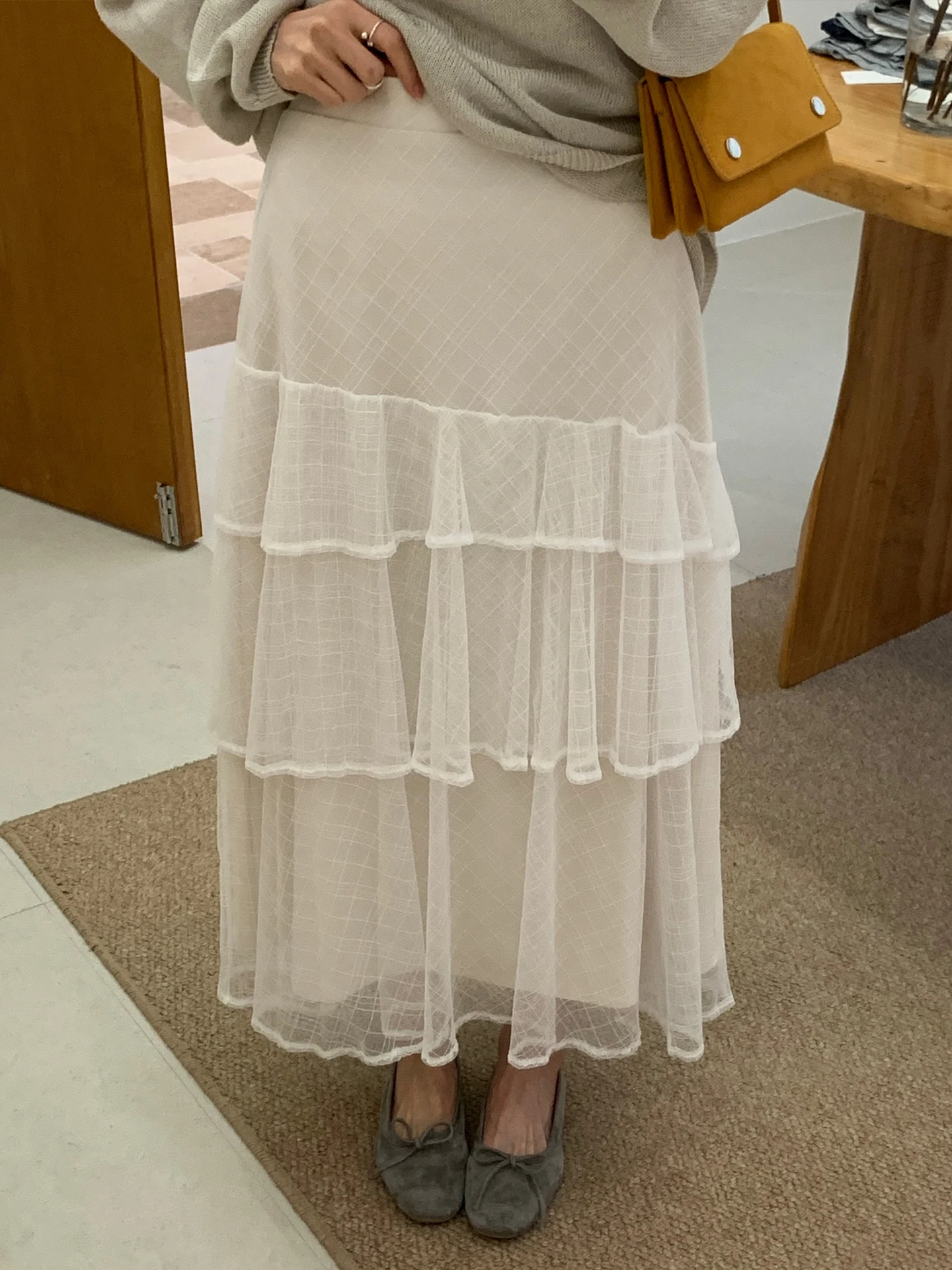 BRIVIN White Elastic Waist Mesh Half Skirt Women's Spring New Flower Lace Layered High Waist Slimming Long Skirt