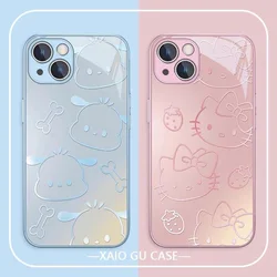 Luxury Hello Kitty Metallic-Color Phone Case For IPhone X XR XS 16 15 14 13 12 Mini 11 Pro Max 7 8 SE 20 Plus Glass Hard Cover