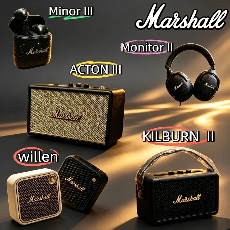 Altavoz Inalámbrico Original Marshall Acton III, Kilburn II con 20 Horas de Reproducción, Resistente al Agua IP67, Mini Minor III, Monitor II ANC, Genuino