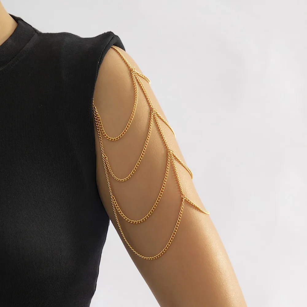 Corrente de ombro multicamada para mulheres, corrente de metal, colar punk ajustável, ornamento da moda