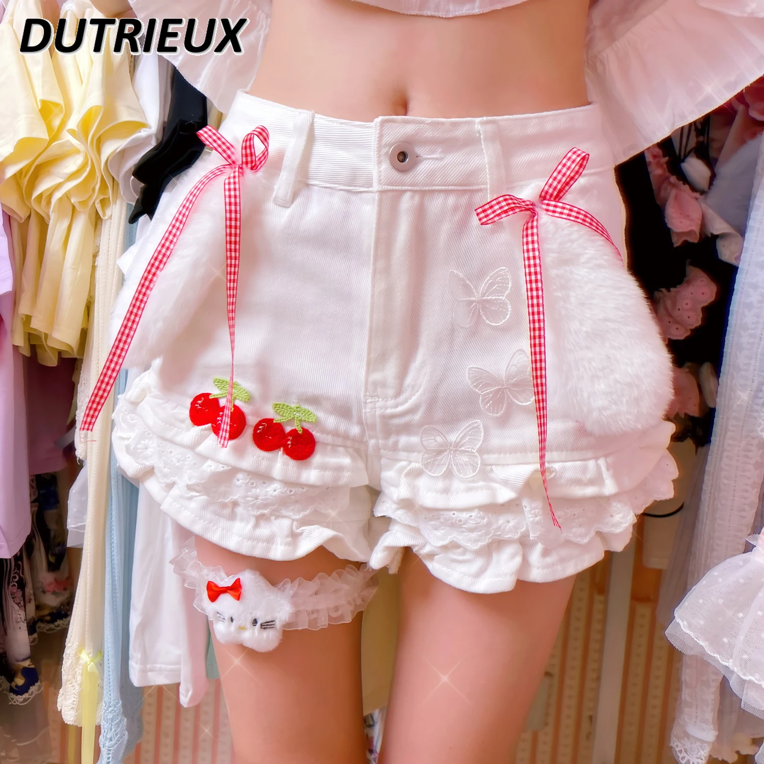 Summer 2024 New Women's Short Pants Hot Girl Solid Color All-Matching Slimming Bow Sweet Cute Casual Denim Shorts for Lady