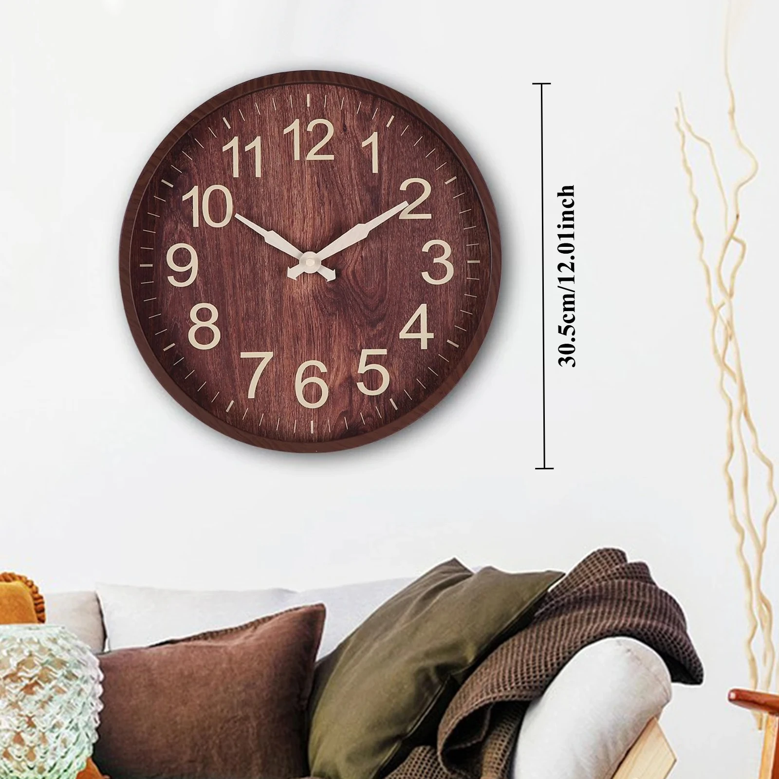 1pc 12inch Wooden Wall Clock Silent Modern Round Hanging Clocks Elegant Bedroom Hallway Home Office Decoration wall clocks clock