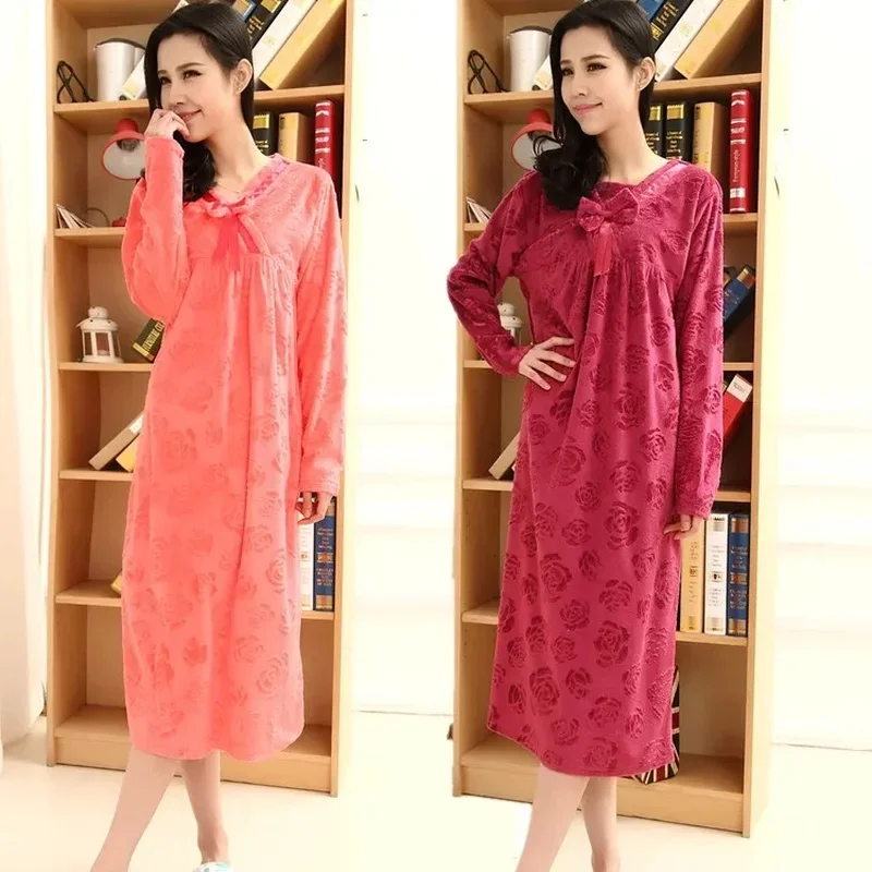 6011-5Oversized coral fleece ultra-long nightdress women's long-sleeved palace pajamas nightgown loose home service