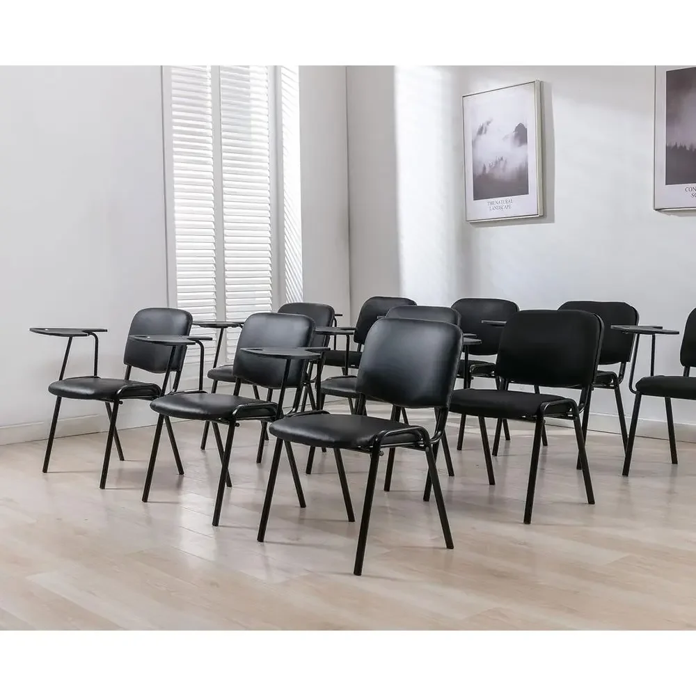 Stackable 5-Piece Conference Room Chairs with Tablet Arm for Meeting, Breakroom, Lobby, Church, School, Hall, Hotel - Black Mesh