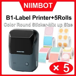 Niimbot B1 Label Printer With 5 Rolls Sticker Different Type Of Transparent Round Sticker Roll B1 Mini Barcode Bluetooth Printer