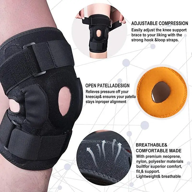 Knee Pad Brace with Side Stabilizers Knee Support Sport Kneepad Patellar Tendon Joint Pain Relief Meniscus Tears Tendinitis