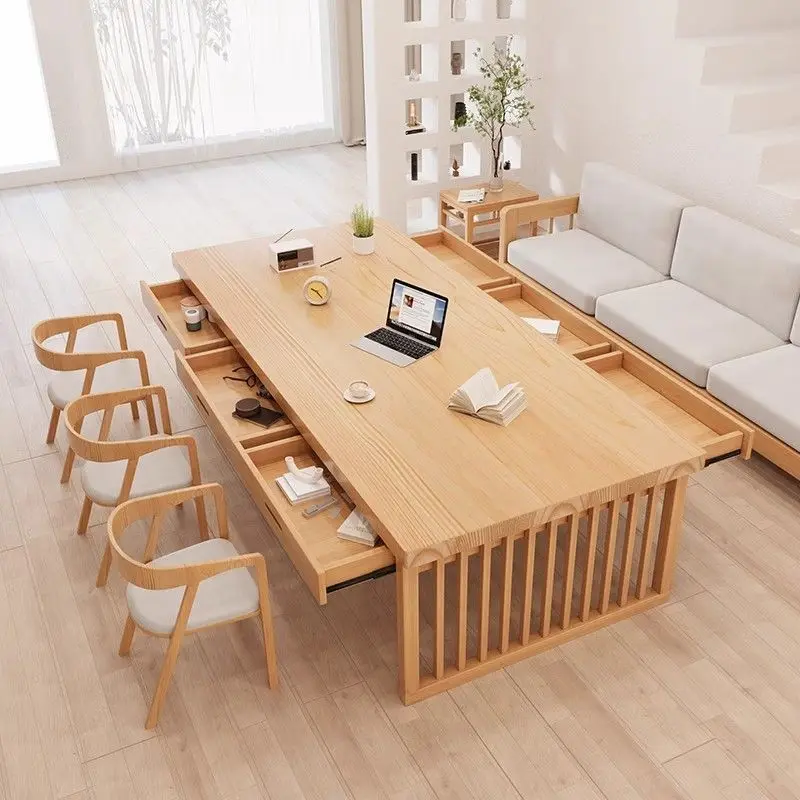 Living room long desk solid wood double simple learning desktop home workbench hand writing log color strip table