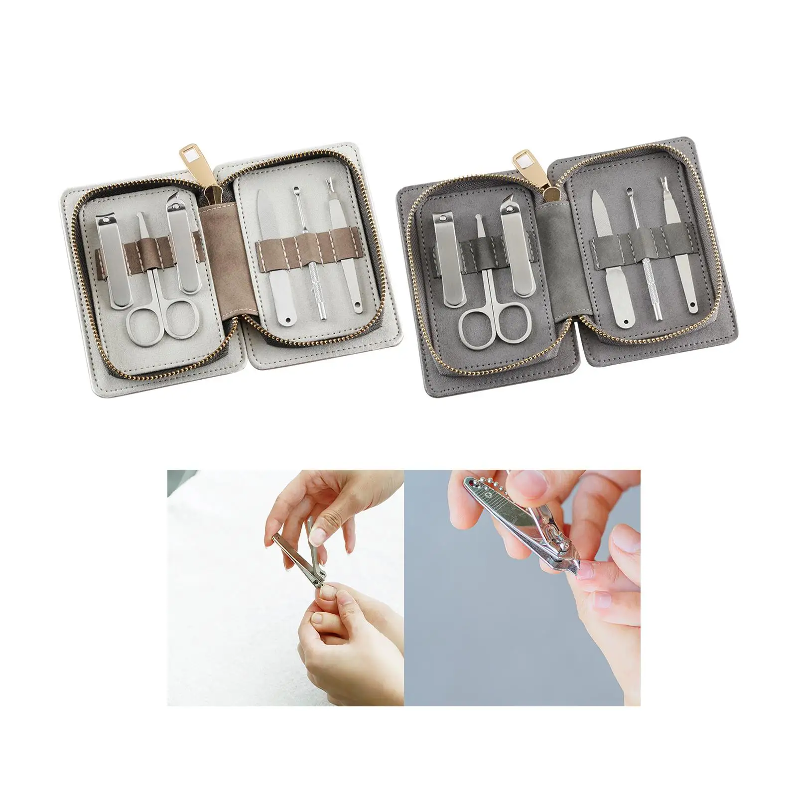 Ensemble d'outils de manucure portable avec étui en cuir PU, coupe-ongles en acier inoxydable, kit de pédicure, cadeau d'outils de soin des ongles, 6 en 1, 6 pièces