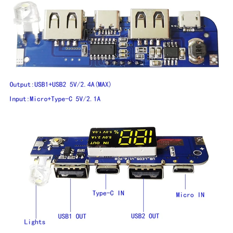 Dual USB 3.7V 5V 2A Boost Mobile Power Bank DIY Power Bank Charger Board Module With LED Indicator Motherboard