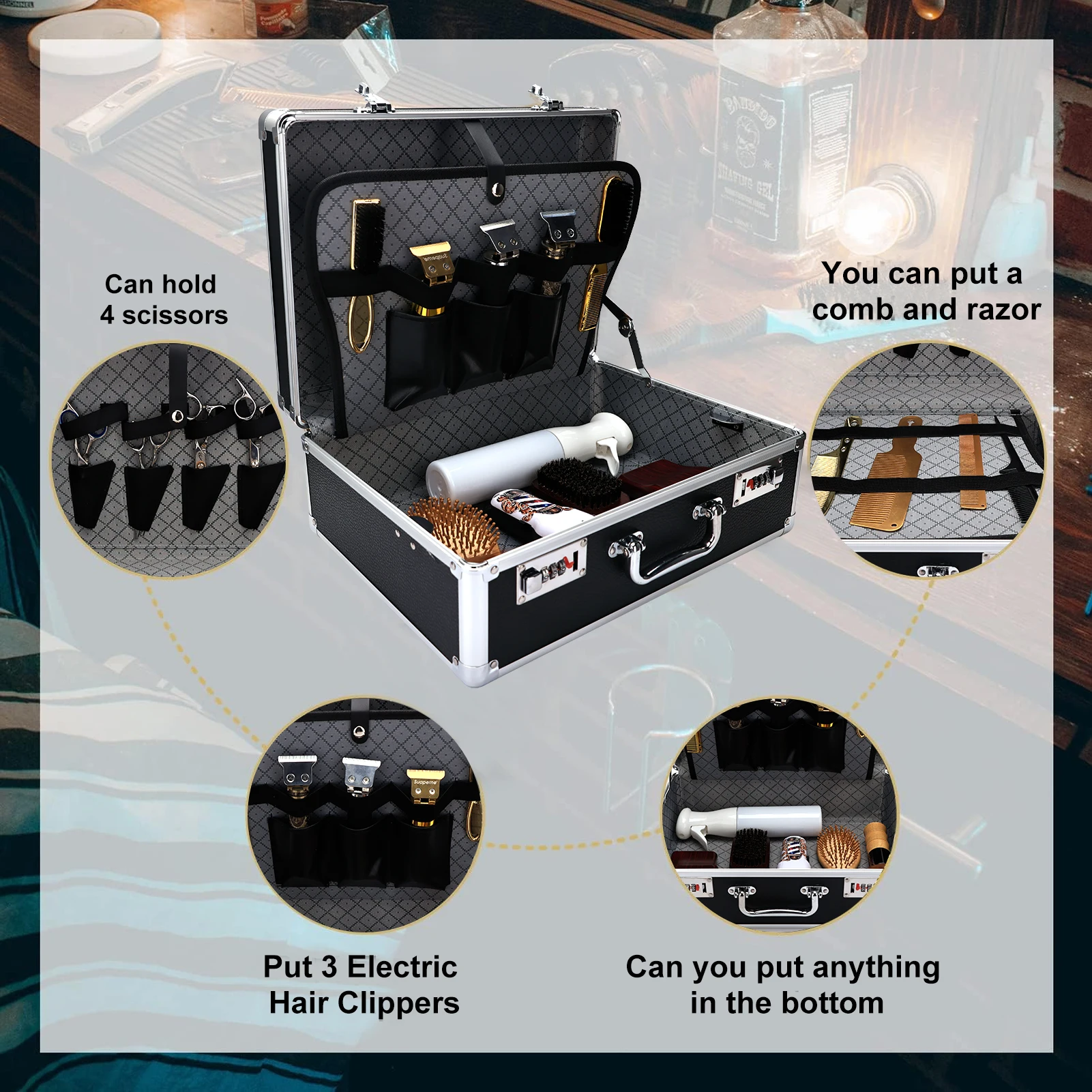Black Aluminum Travel Case for Barber Tools