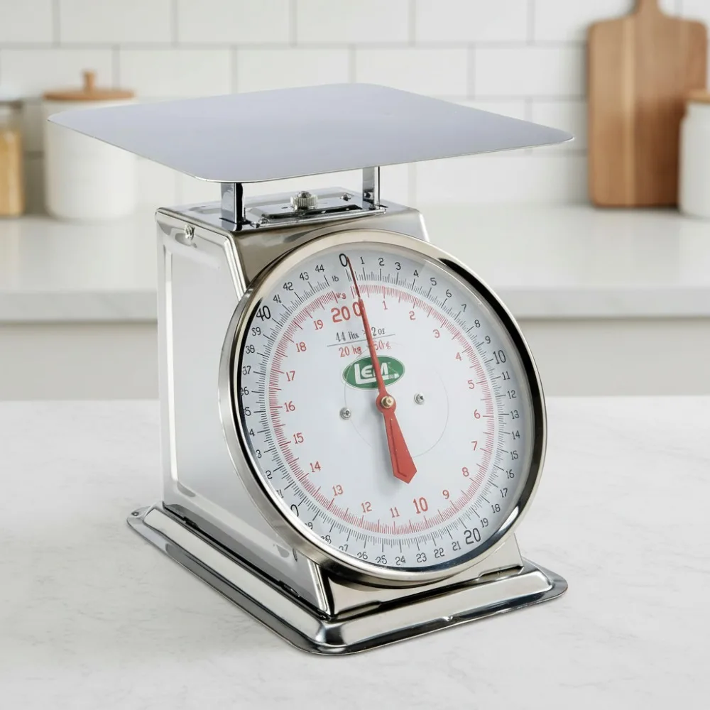 

44 lb Stainless Steel Kitchen Scale, Silver - Heavy Duty Mechanical Dial for Baking & Cooking