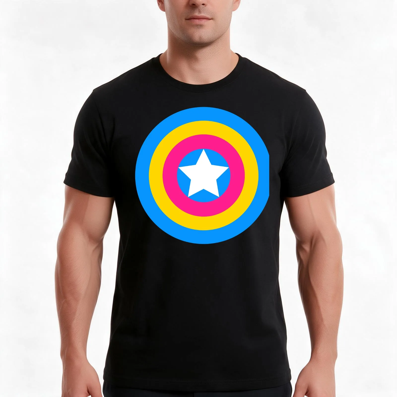 Pansexual Pride Shield T-Shirt, Summer Casual Cotton Tee, Oversized Streetwear Tops, Vintage Graphic Print, Unisex Men Women