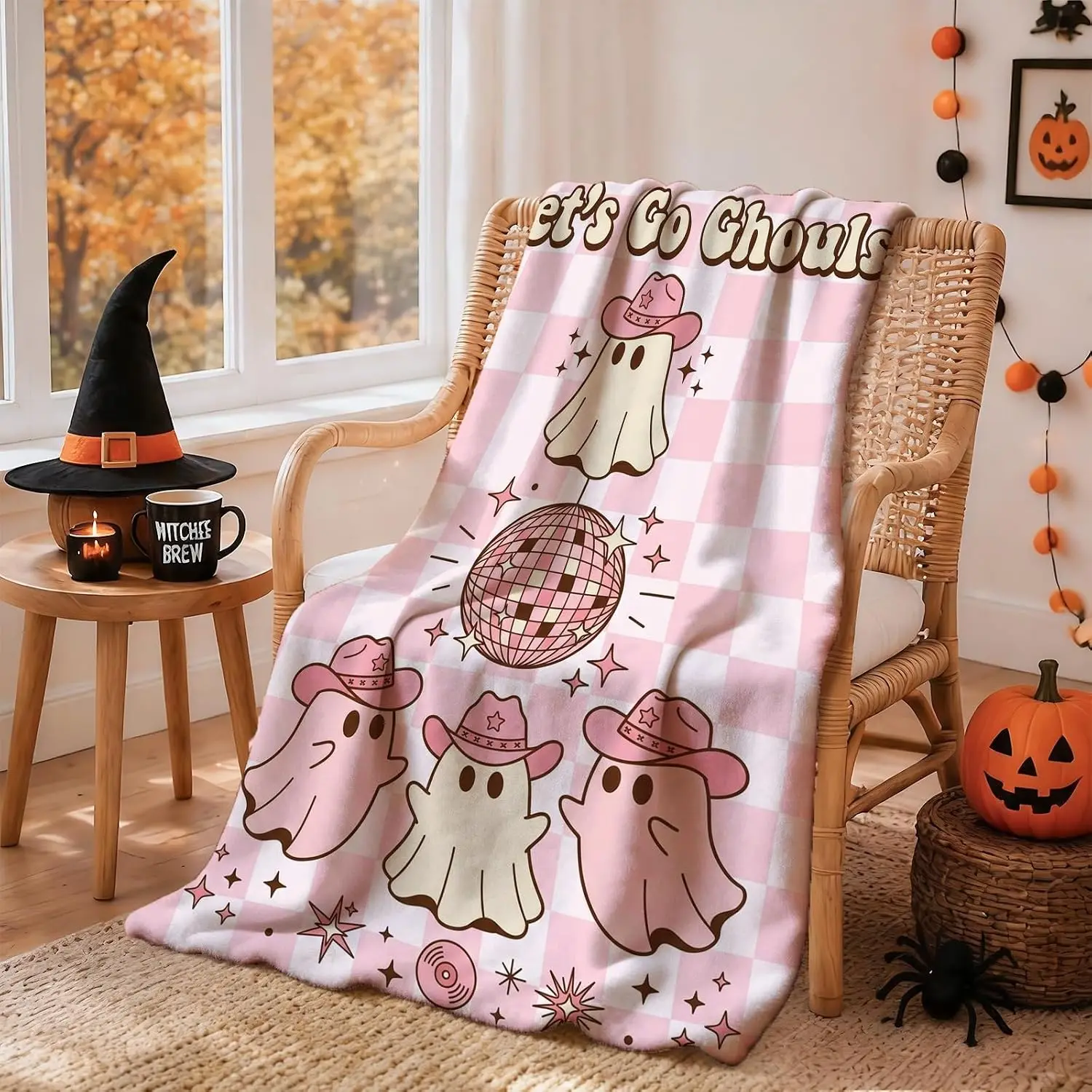 Retro Ghost Cowboy Disco Theme Ghosts Halloween Throw Blanket 50x60 Inch