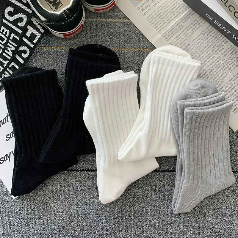 5 Pairs Men\'s Socks Anti Odor Thickened High Waist Couple Mid Tube Socks Solid Color Sports Sweat Absorbing Socks High-quality