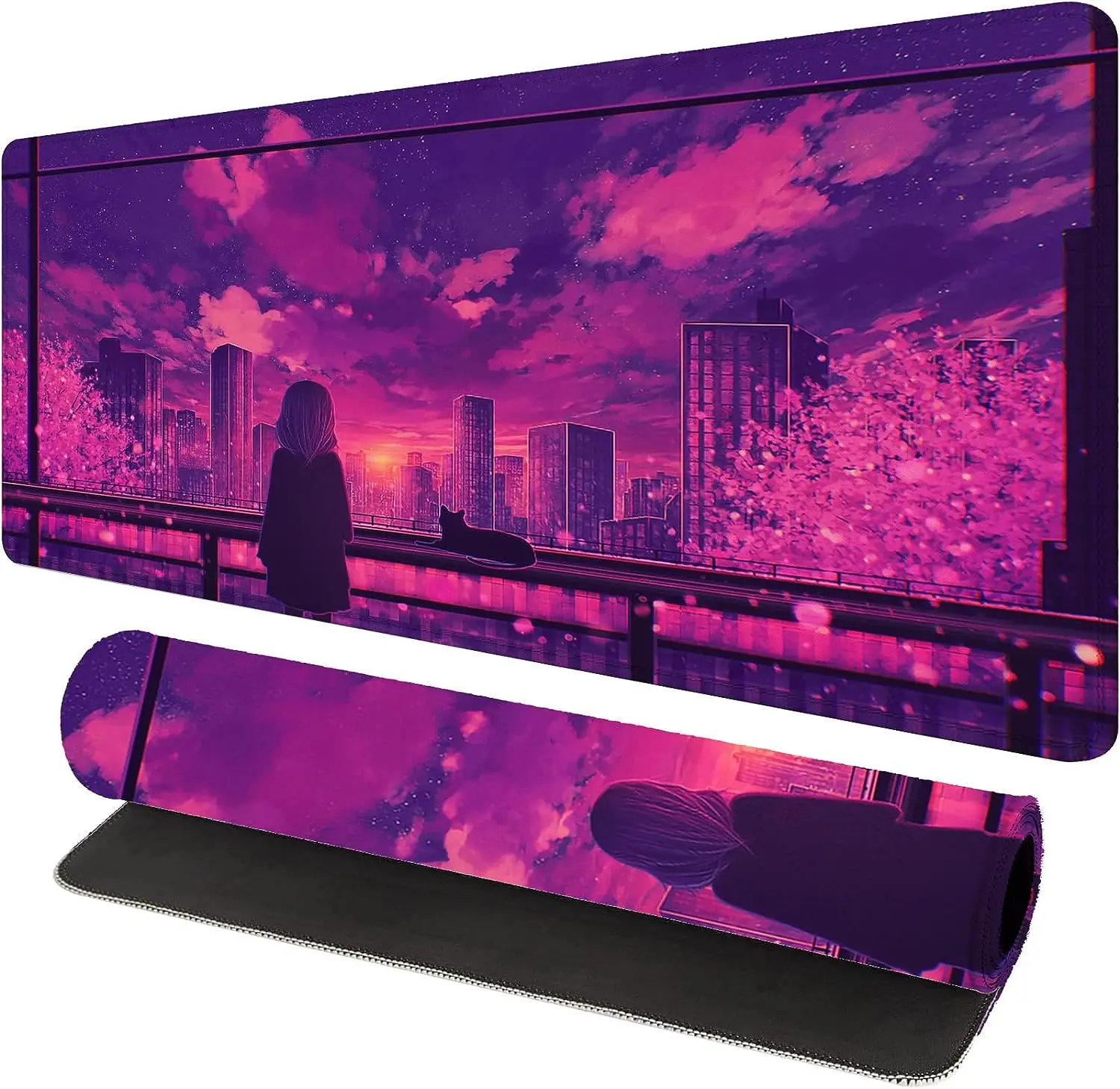 Mouse Pad Gaming XXL The View of The City Computer Keyboard Pad Red Oversized Anime Mouse Mat Large Rubber Base 30x80x0.3cm