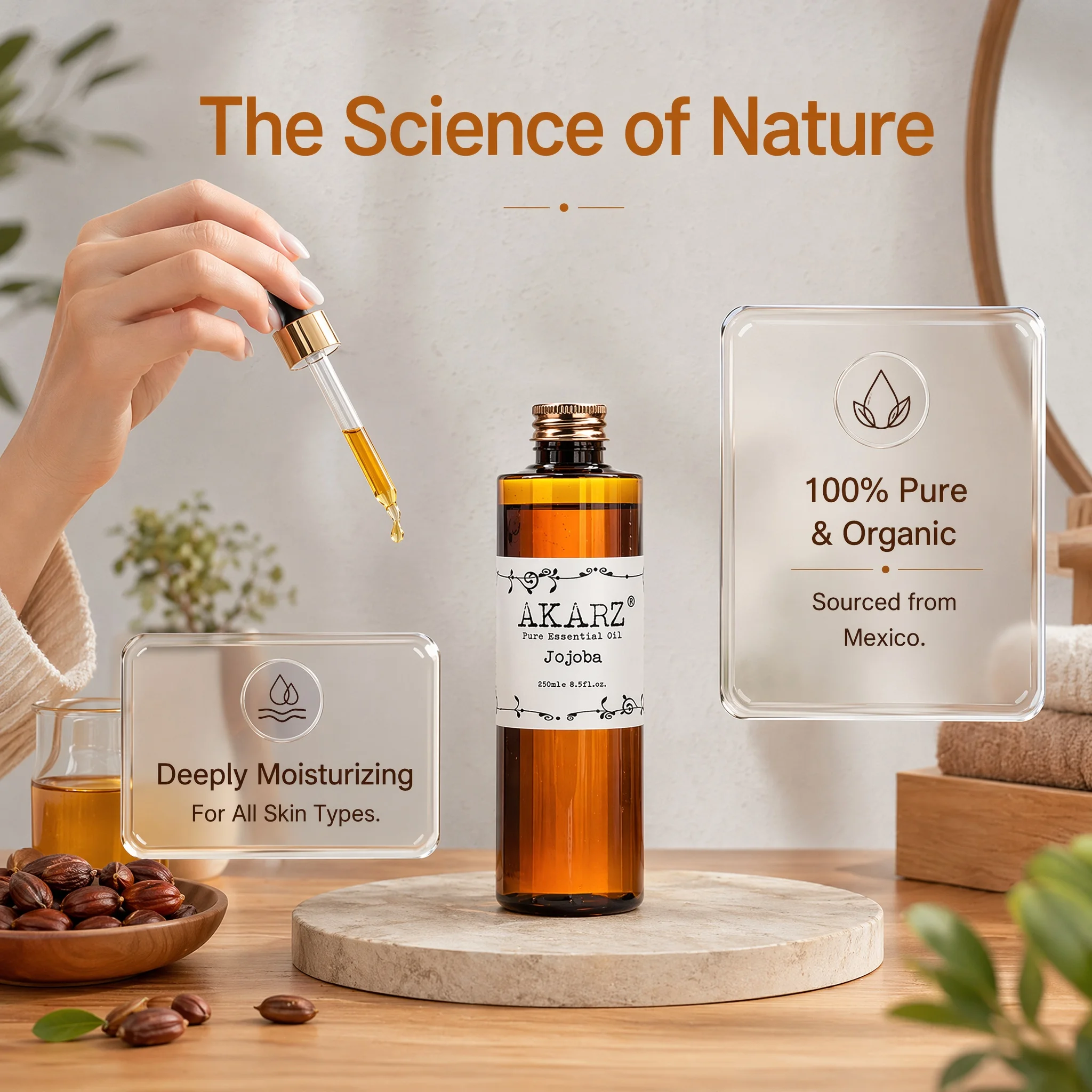 AKARZ Jojoba Oil Nourishing Skin & Hair Care, Bath Maintenance Carrier Oil made in Mexico High-Capacity 500ml