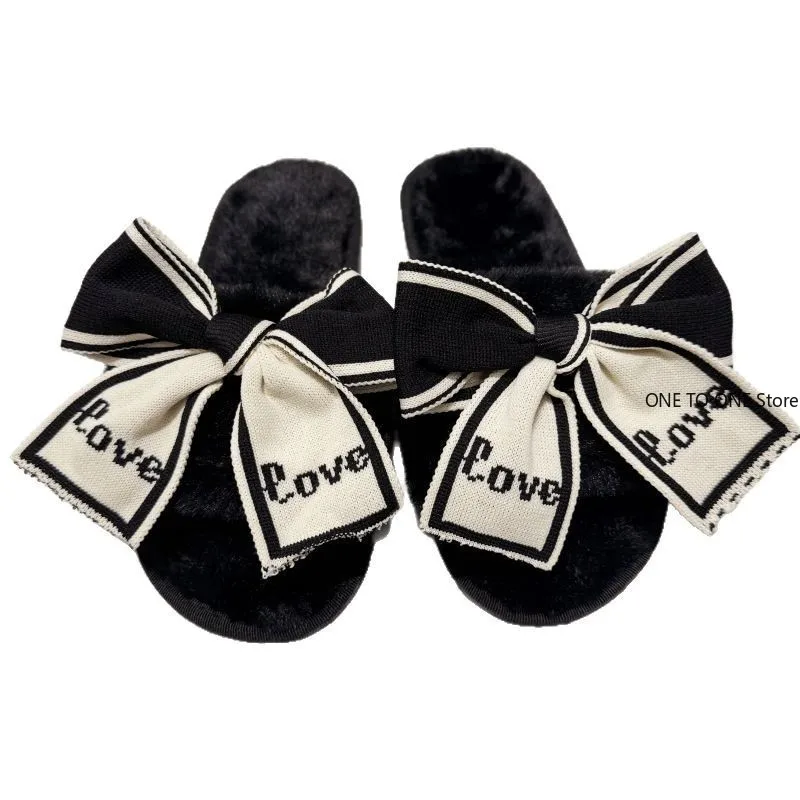 الجملة عارضة رقيق النعال النساء منزل شقة أزياء الشتاء Bowknot الحب مصمم أحذية السيدات المنزل أفخم منصة أنيقة #5