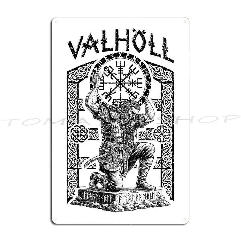 Viking Valhalla Compass Bearer Warrior Old Norse Mythology Metal Sign Classic Garage Wall Decor Garage Design Tin Sign Poster