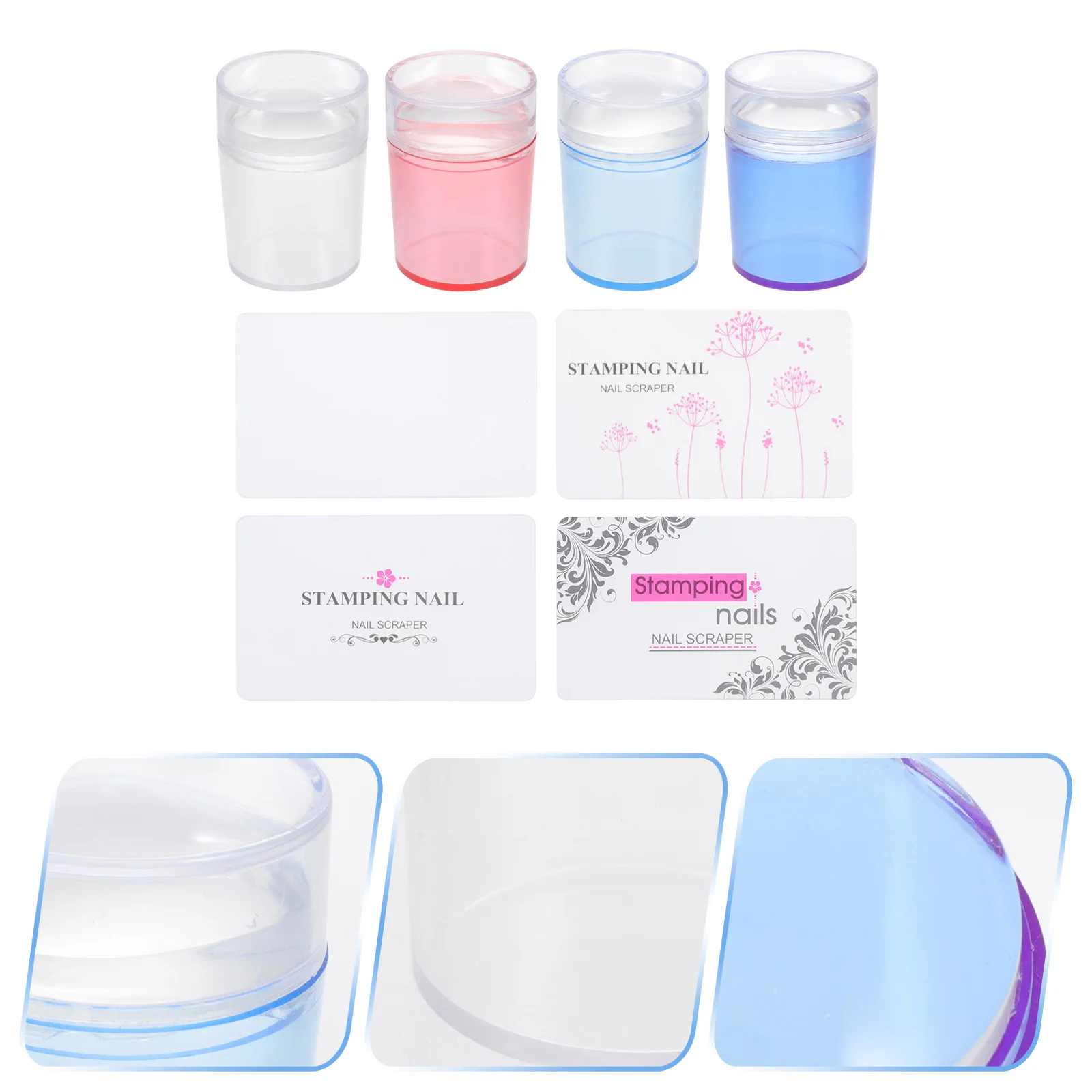 4 Sets Nail Silicone Stamp Stamping Accessory Clear Polish Tools Manicure Stamper Small Fingernail Scraper