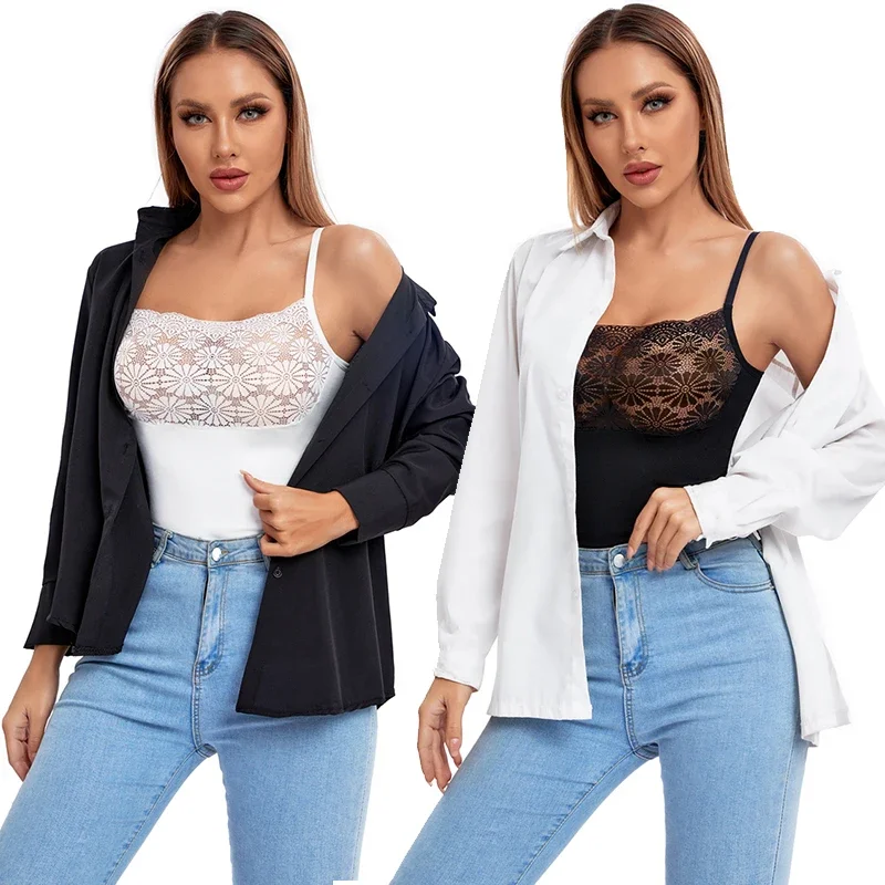 ملابس تنحيف كامي للنساء ، قمم للدبابات ، قميص قصير للتحكم في البطن ، مشد جسم سلس ، بذلات جسم دانتيل