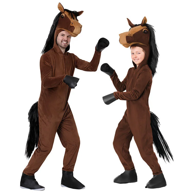 

Brown animal horse clothing for boys and girls, role party clothing, Halloween jumpsuit