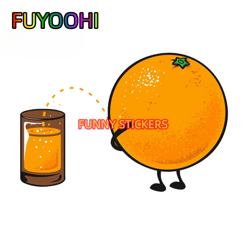 FUYOOHI Orange Urination Car Stickers Cartoon Fruit Juice Graffiti Decal Creative Funny JDM Car Accessories