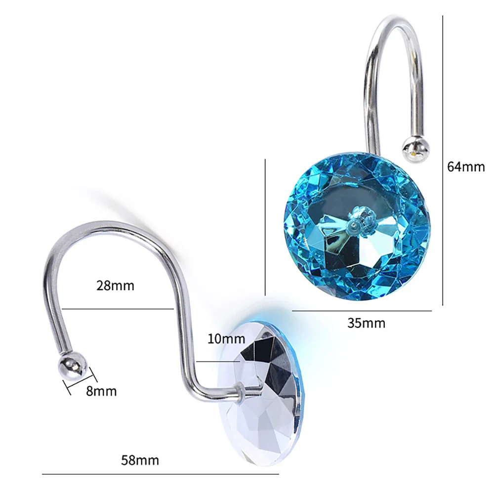 

12Pcs Acrylic Shower Curtain Hooks Stainless Steel Decorative Bathroom Rod Hooks DustProof Privacy