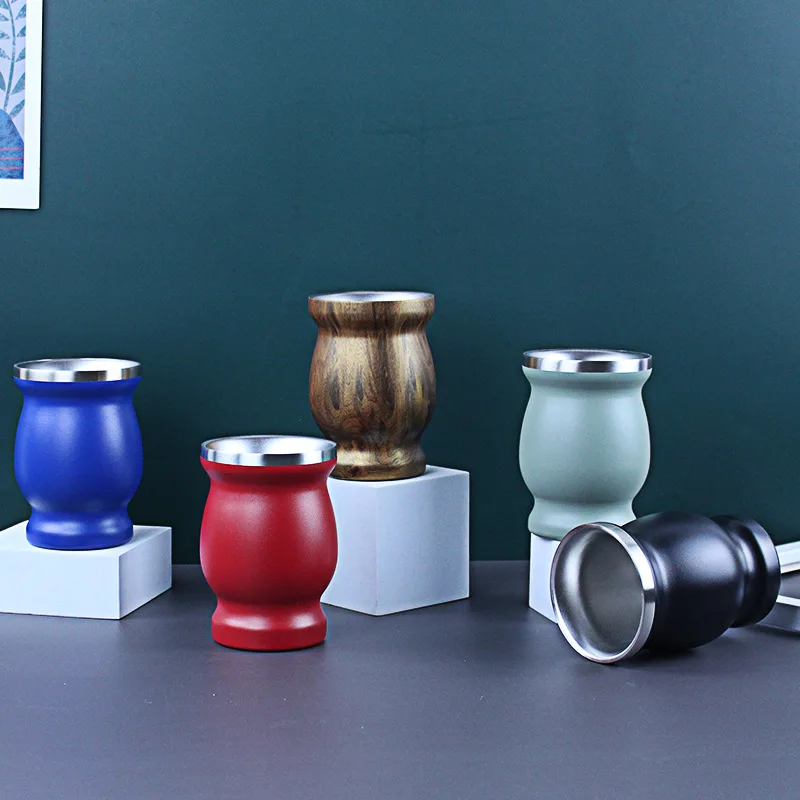 ポータブル二重壁yerba mateカップ、ステンレス鋼ティーマグ、bombillasとクリーニングブラシを備えたAgentine Gourd、304、8オンス