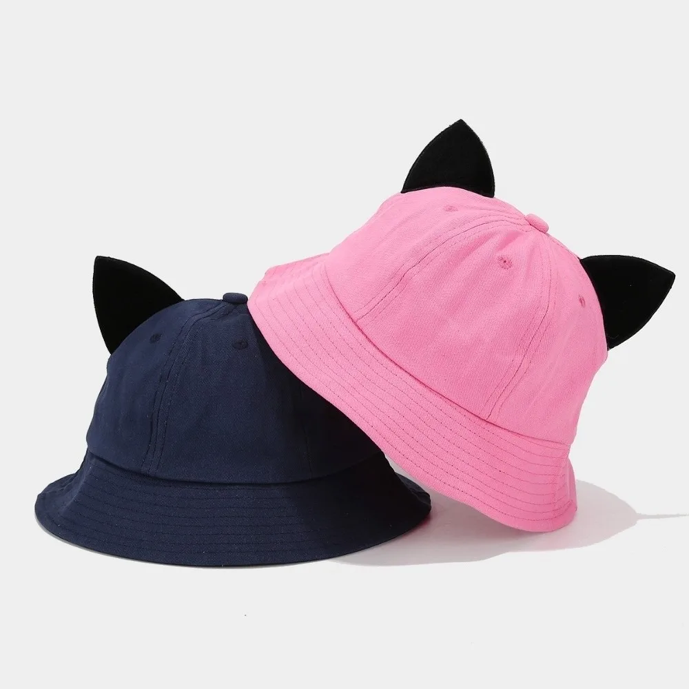 

Fashion Cotton Cat Ears Hat Sun protection Breathable Basin Hat Cute Ear Sun Hat Women