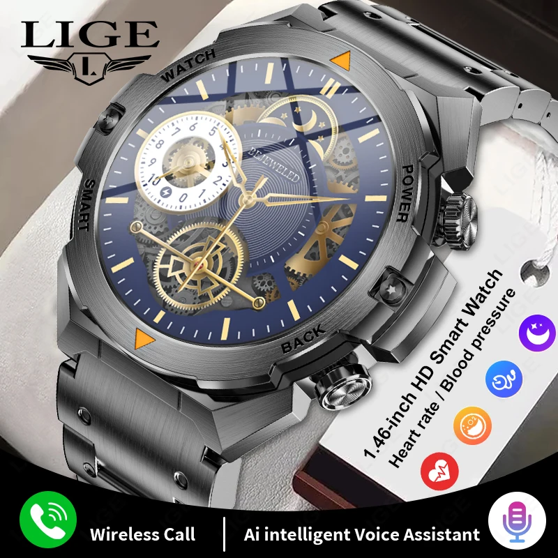 LIGE Classic Fashion Smart Watch Men Wirless Call IP68 Waterproof Men's Watch 100+ Sports Mode Health Monitor Smartwatch For Men