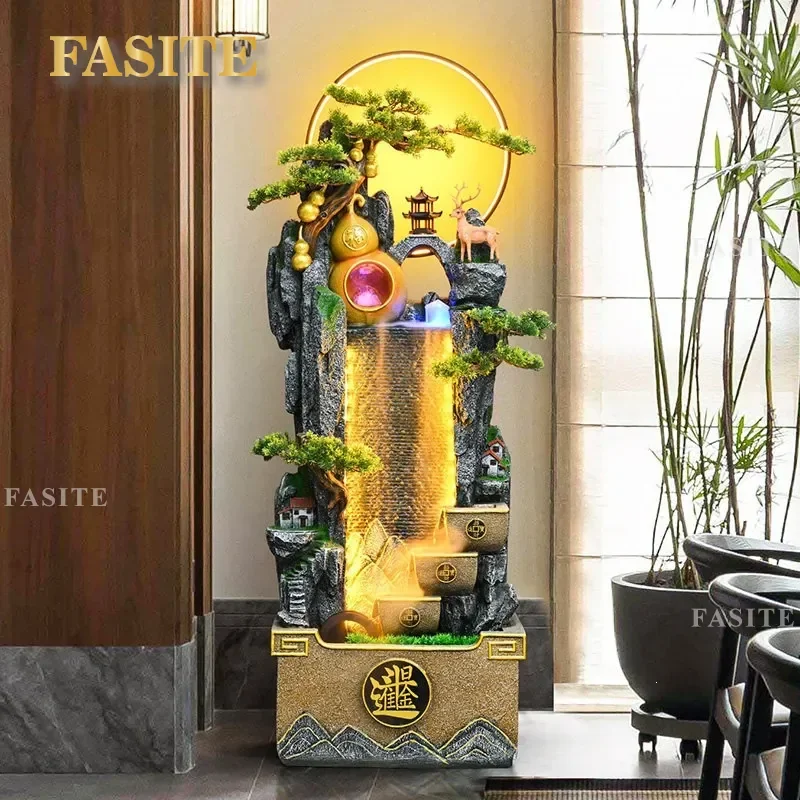 Feng Shui Water Fountain Indoor Tabletop Decor Lucky Rotating Wheel Ornament for Living Room Office Desk Home Decoration Gift