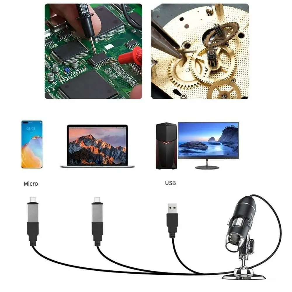 

Портативный цифровой USB-микроскоп 3-в-1 с увеличением 1600X/1000X/500X, ручная HD-камера для инспекций, многофункциональный, с 8 светодиодами