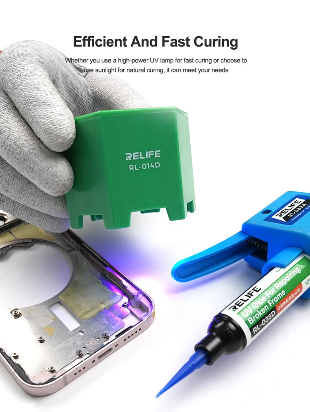 RELIFE RL-035D lem UV reparasi bingkai rusak, alat reparasi perbaikan ponsel bingkai kamera Tengah