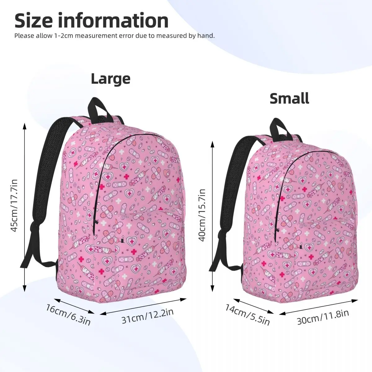 Menhera Needles Two On Pink Nurse Medical zaino per scuola materna scuola primaria studente Bookbag Kids Daypack leggero