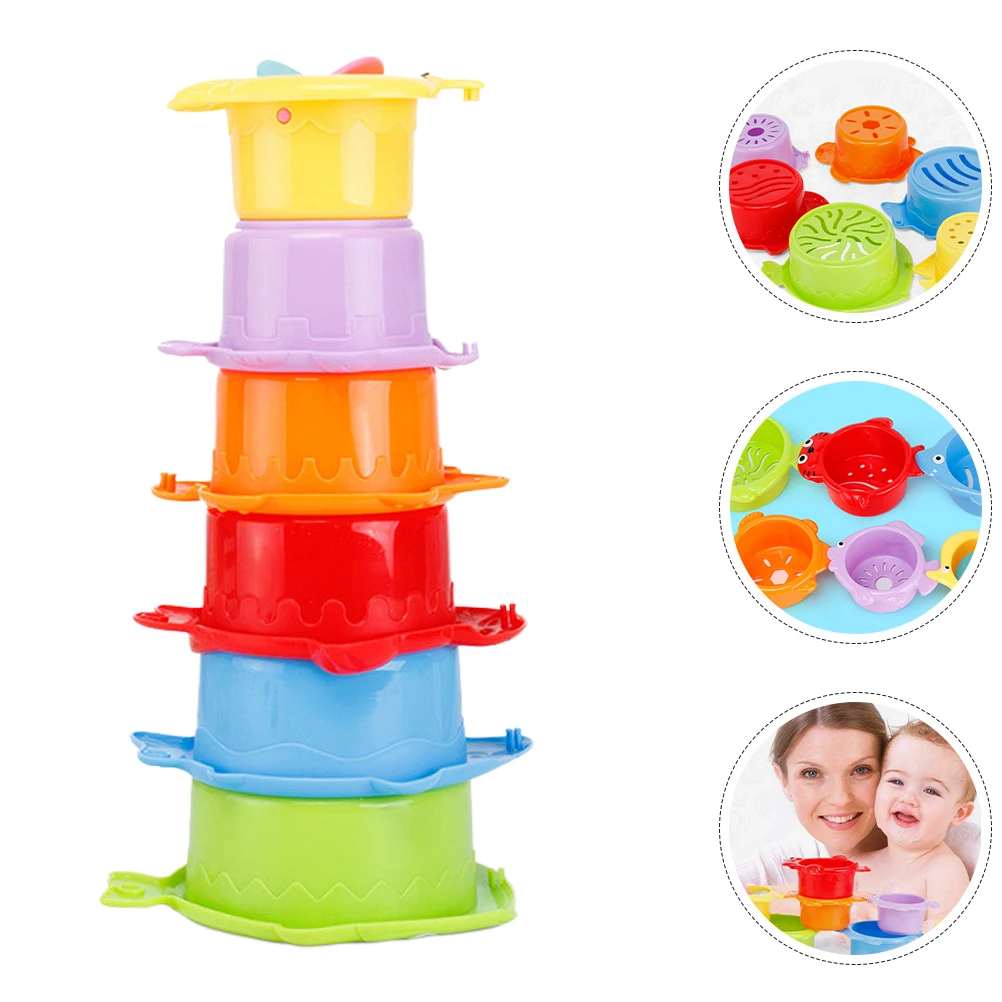 

6pcs Cartoon Stacking Cups Nesting Baby Bath Toddler Educational Playthings Beach Sand Bathing Playthings For 6-12 Months 1-3