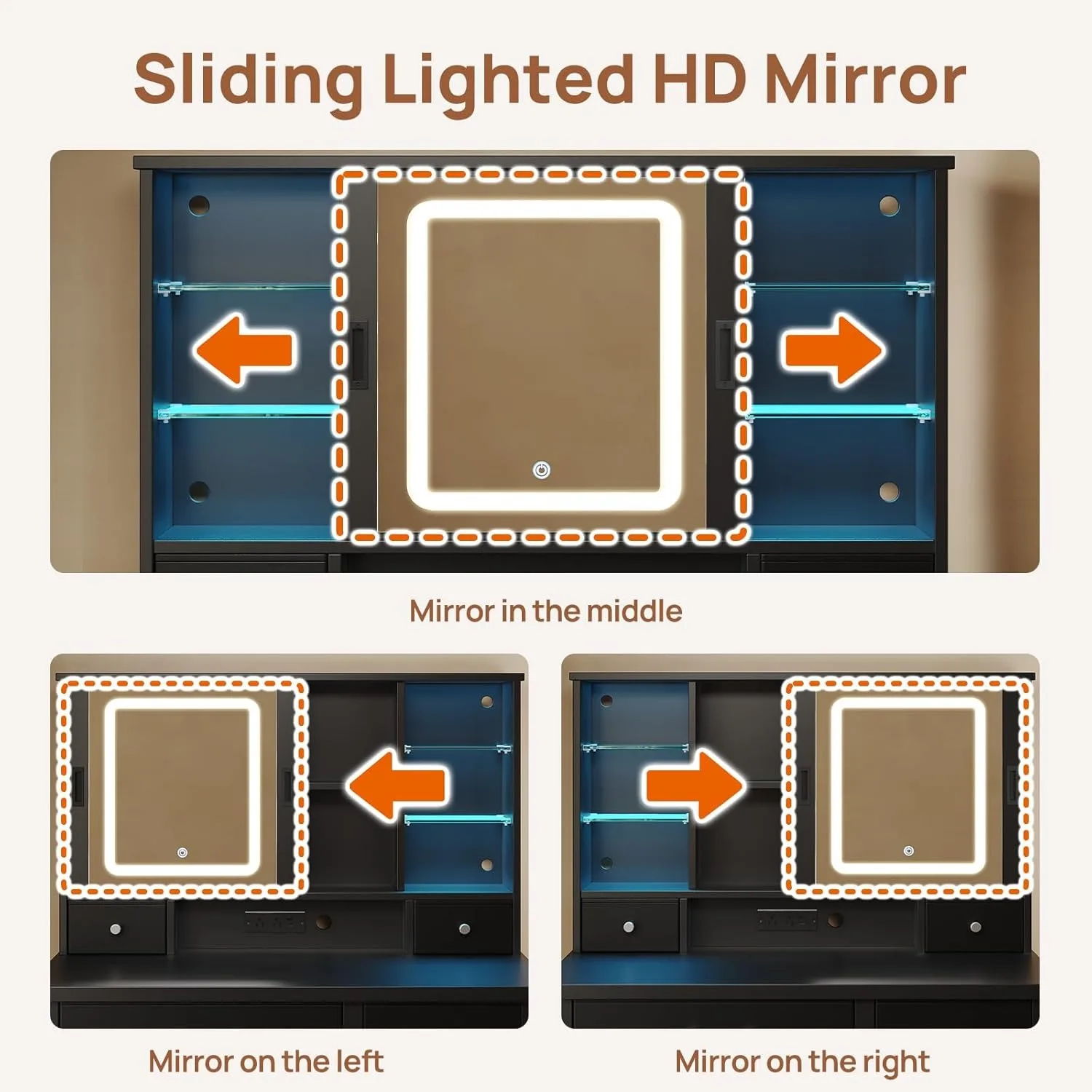 Vanity Desk with Lighted Sliding Mirror & Power Outlet,Vanity Table Set with Chair,6 Storage Drawers Makeup Table with LED Strip