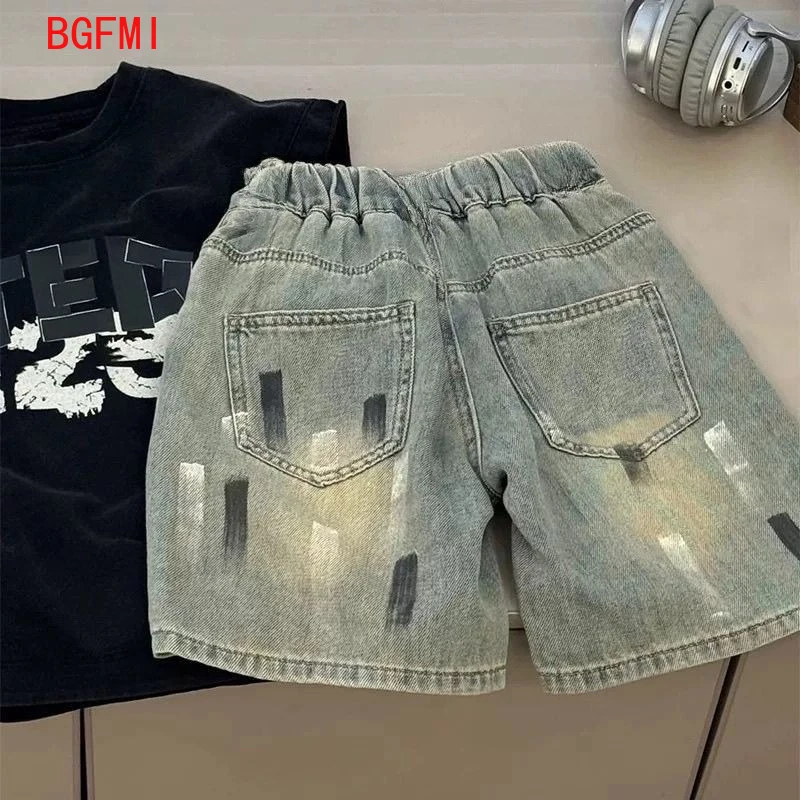 2-10Y Boys Denim Shorts 2025 Summer New Drawing Boys Jeans Shorts for Children Clothes Fashion Kids Baby Casual Short Pants