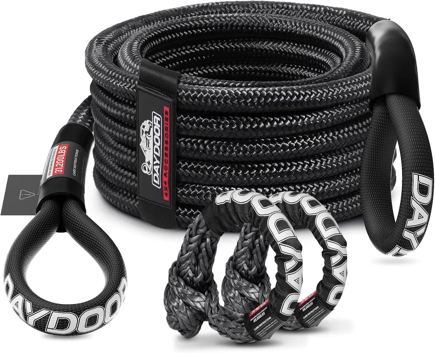 

Комплект буксировочного троса повышенной прочности (31 200 фунтов) с мягкими шакелями для квадроциклов, UTV, внедорожников, легковых автомобилей - серый