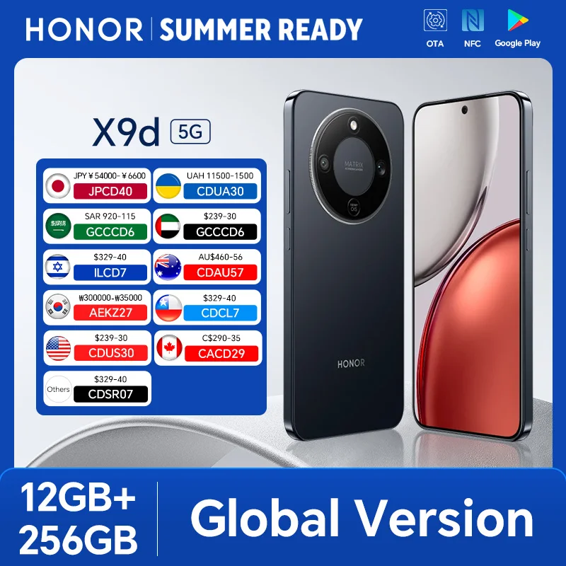 HONOR X9d 12GB+256GB Global Version 5G Smartphone 6.79'' 120Hz AMOLED Screen 108MP AI Main Camera 8300 mAh 66W Supercharging