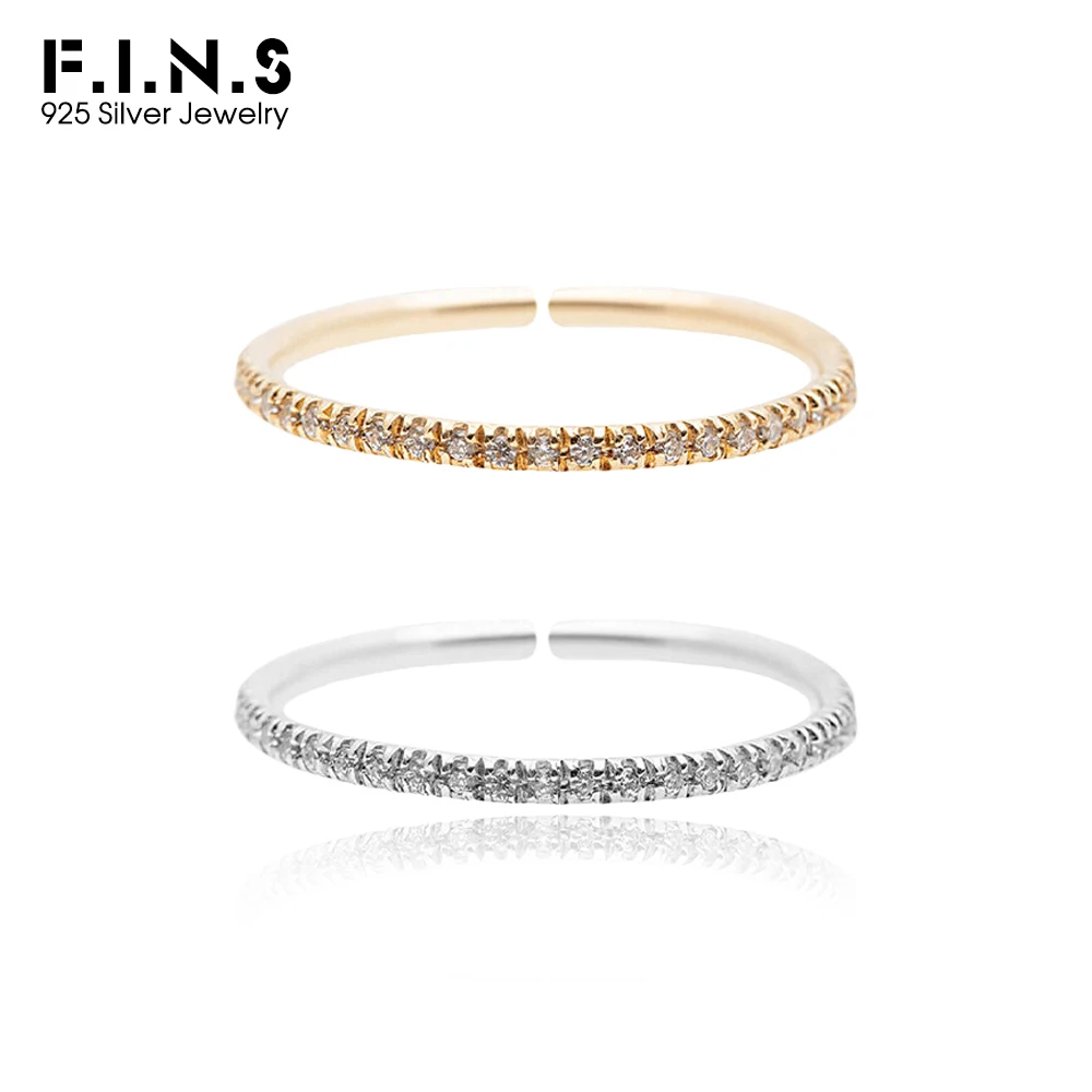 

F.I.N.S INS Style Fashion S925 Sterling Silver Open Adjustable Ring Simple Micro Inlaid Zirconia Stackable Finger Fine Jewelry
