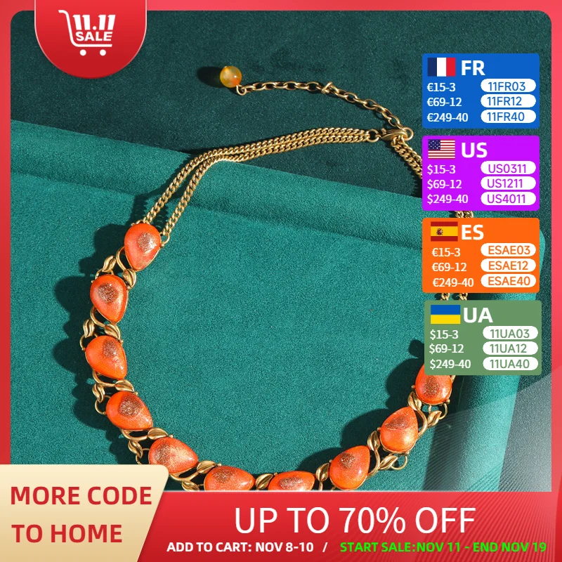 

Vintage Orange Glaze Leaf Necklace Gold Color Luxury Jewelry Designer Charms Fashion For Woman High Quality Wedding Party 2025
