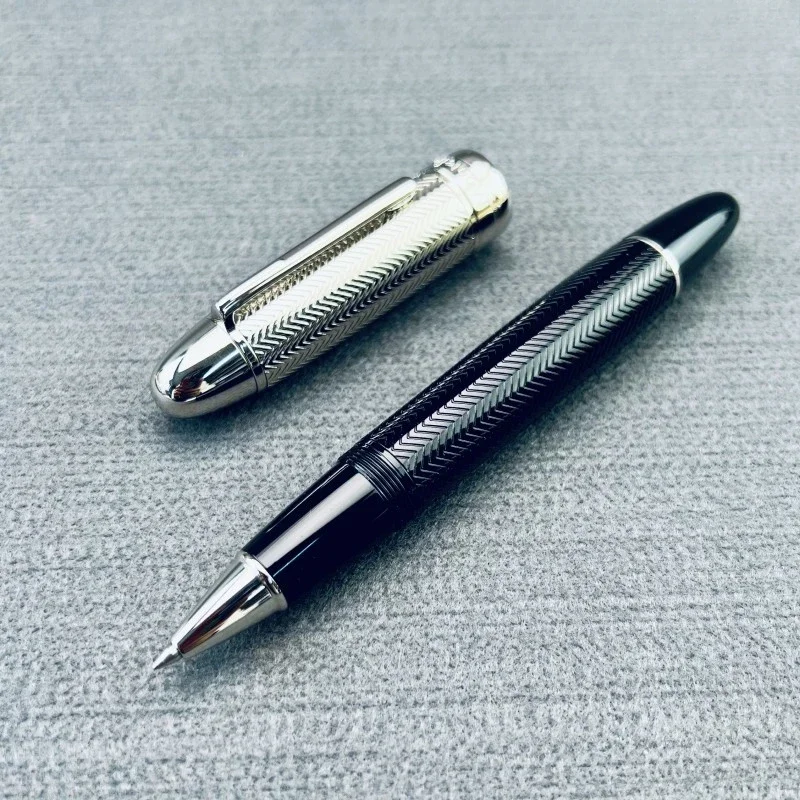 Hot Luxury Premium Silver Metal Rollerball Pen Ballpoint Pen 0.5-0.6mm Black Unique Design Pocket Portable Office Writing Gel Pe