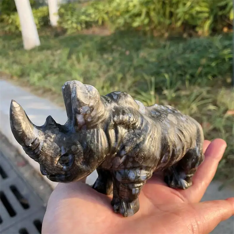 

Natural Llanite Rhinoceros Carving Polished Animal Powerful Statue For Home Decoration Holiday Gift 1pcs