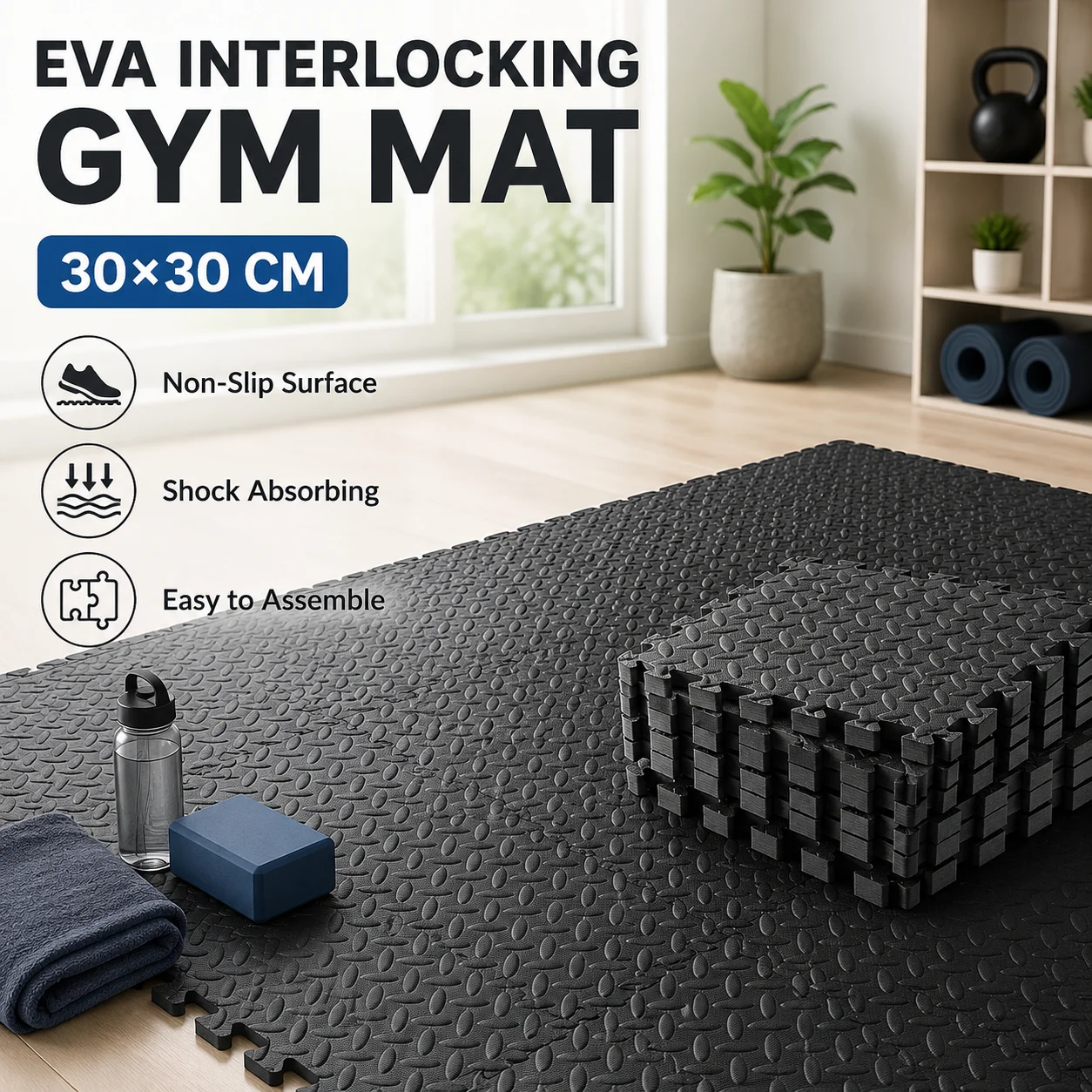 EVA Foam Puzzle Mat 30x30cm Non Slip Yoga Mats Interlocking Floor Tiles Thick Shockproof Exercise Carpet for Home Gym