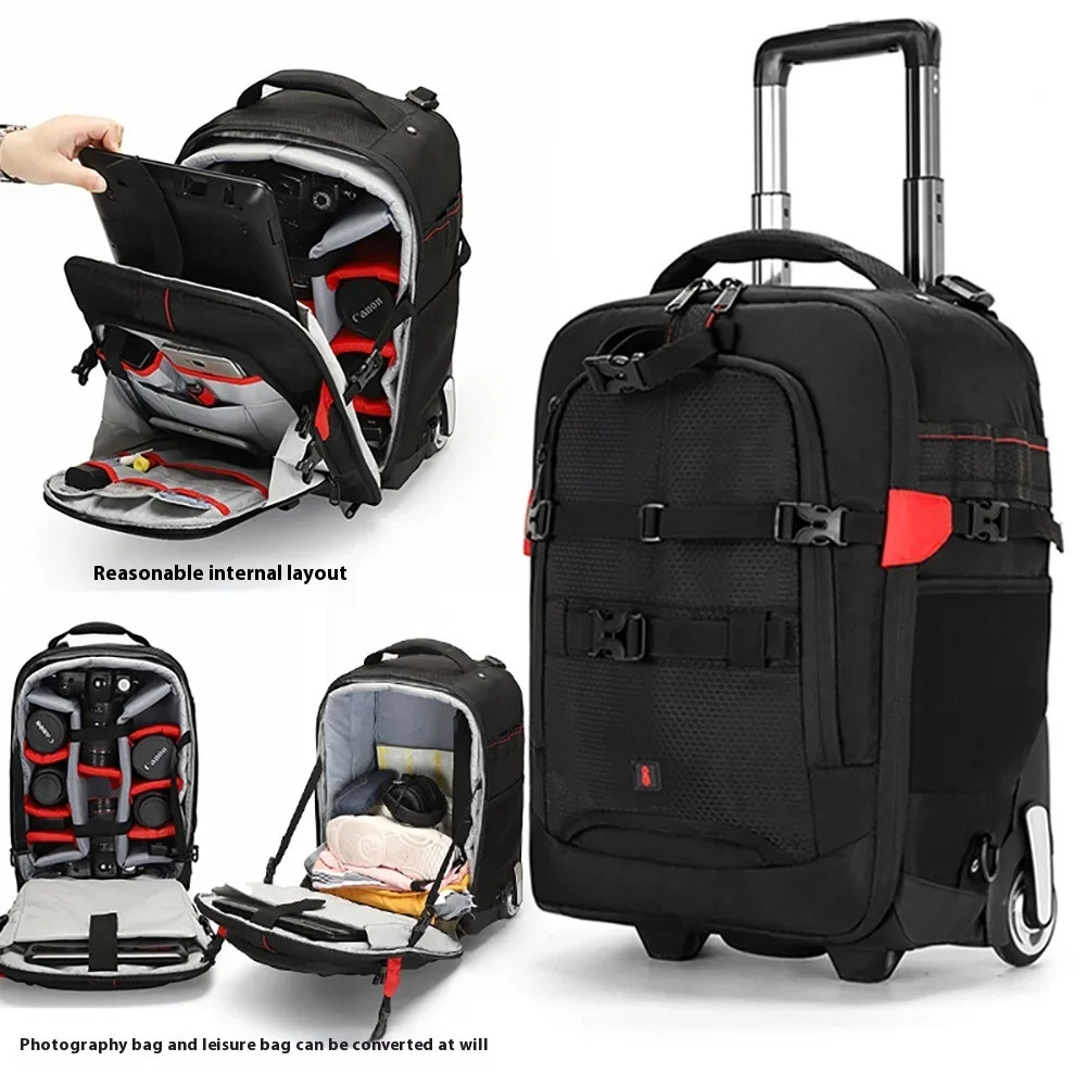 New Upgrade Professional DSLR camera trolley suitcase Bag Video Photo Digital Camera luggage travel trolley Backpack on wheels